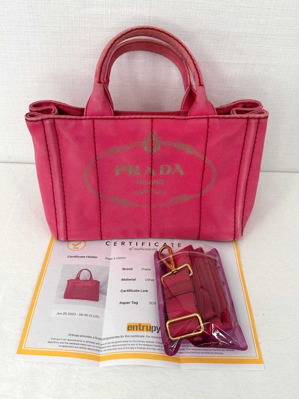 Prada Canapa Mini Tote Pink Canvas Bag Authentic Entrupy Certified